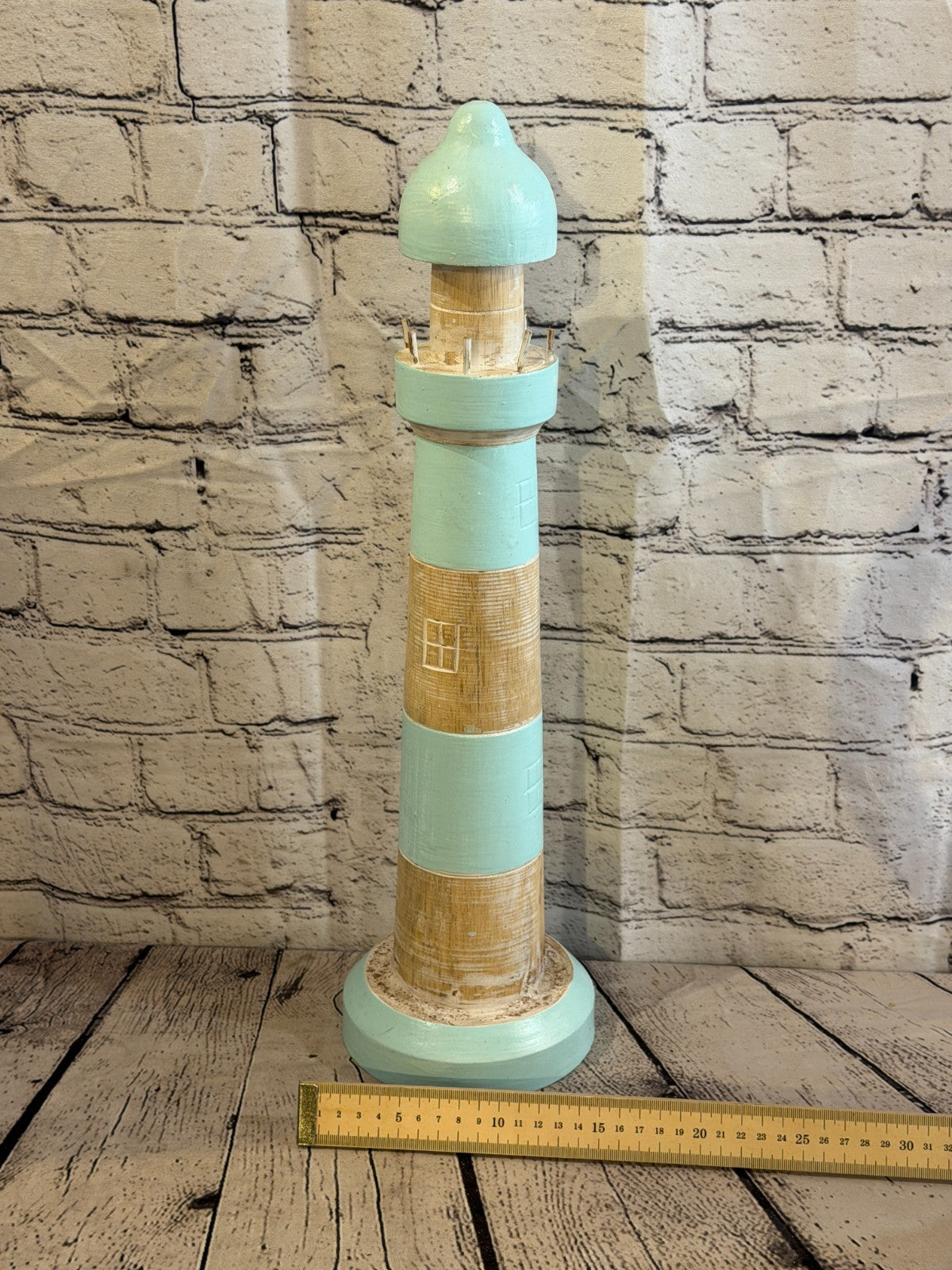 50cm Green White Wooden Lighthouse Ornament Nautical Coastal Sculpture Statue5