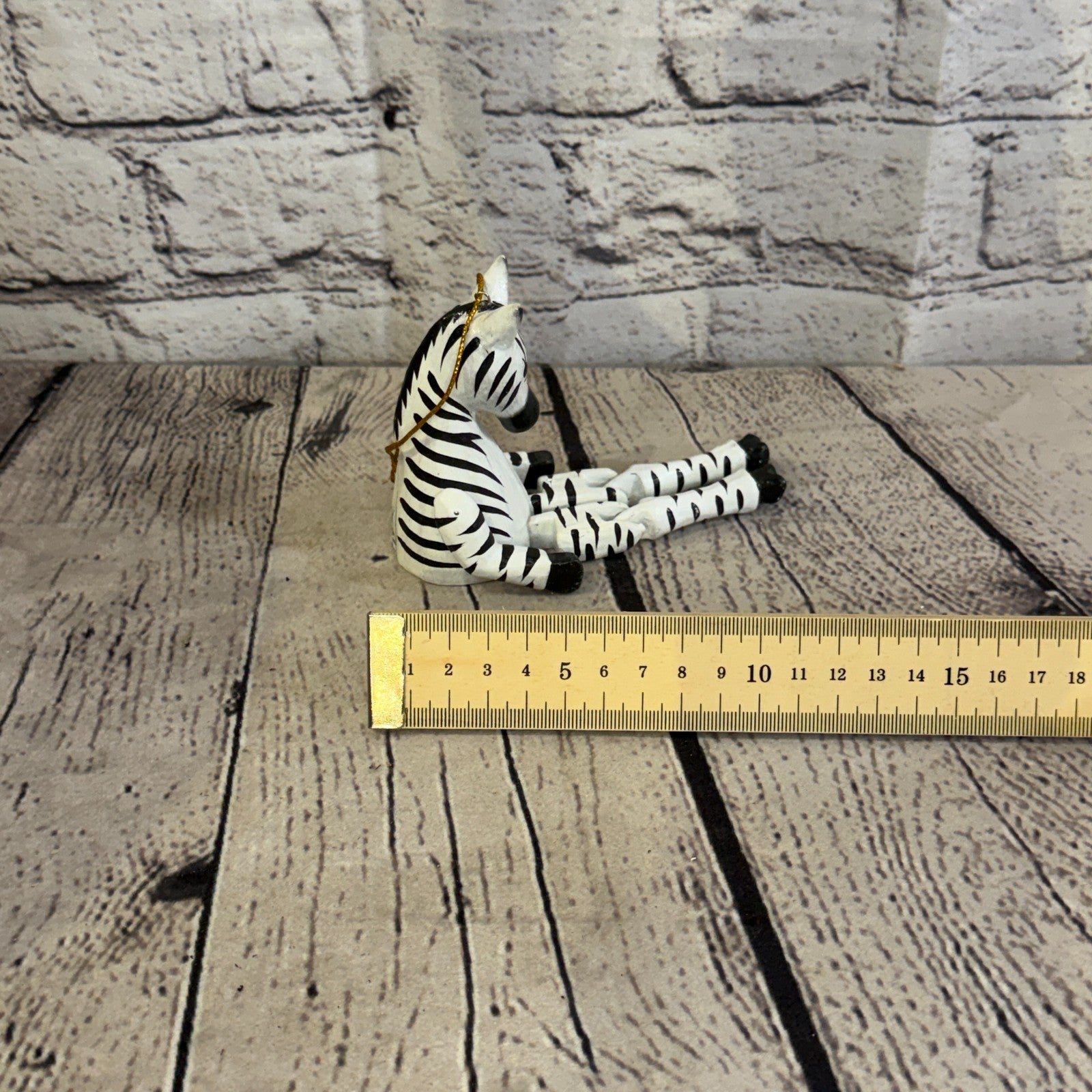 10cm White Black Zebra Sitting Animal, Wooden Shelf Ornament Handmade Fairtrade7