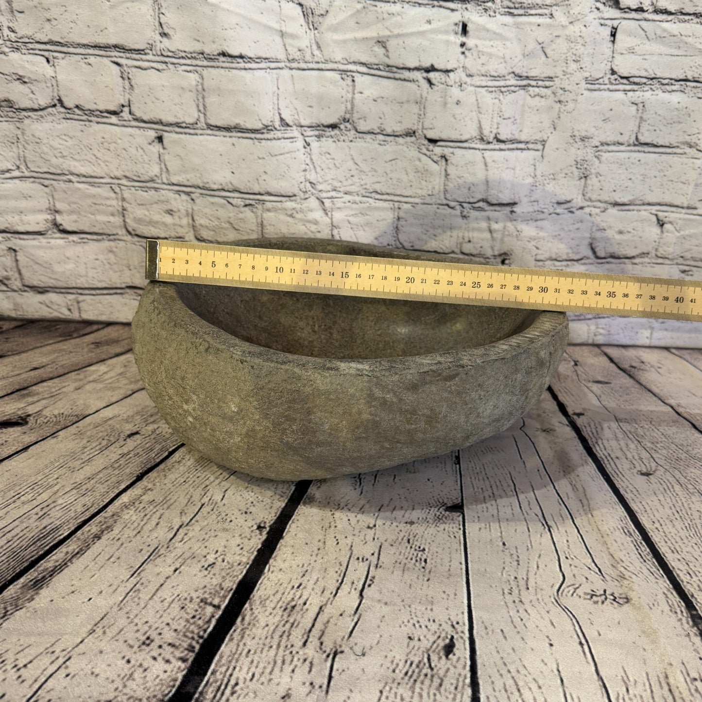 31cm x 27cm Wash Basin Bathroom Counter Top Washing River Stone Bowl Sink No 344