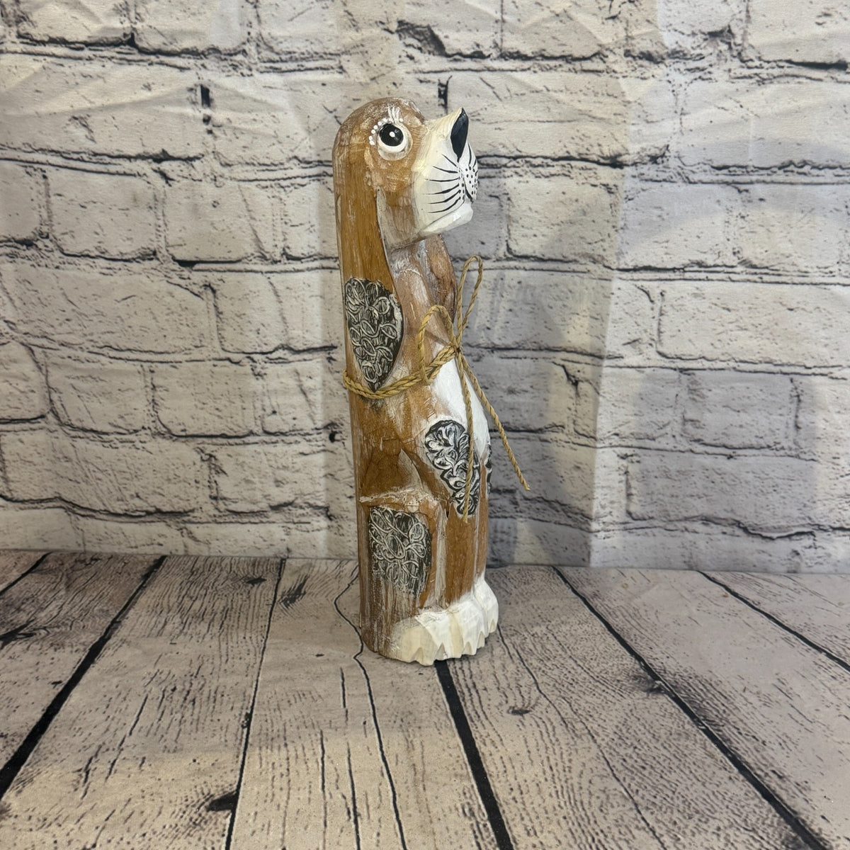 30cm Light Brown Wooden Shabby Dog Statue Ornament Fair Trade Handcarved2