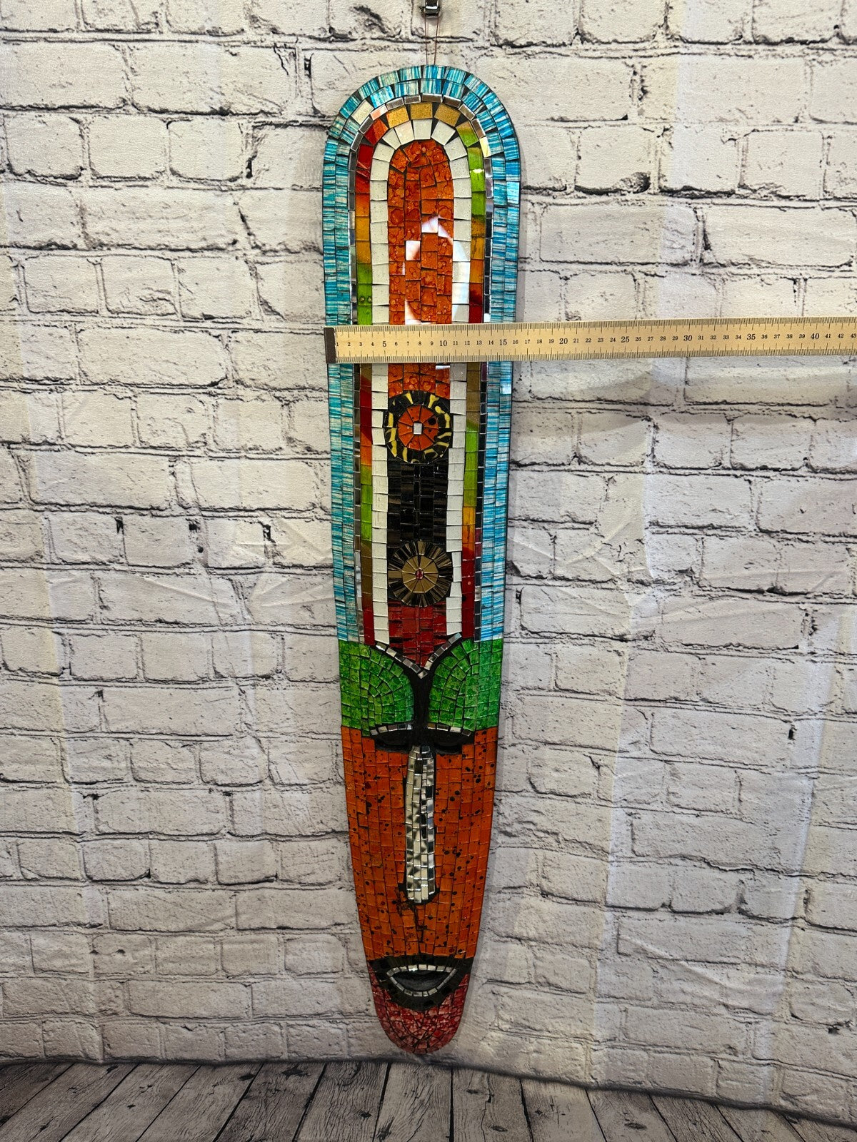 100cm Mosaic Mirror Mask Carved Painted Ethnic Tribal Wall Art Handmade Design 44