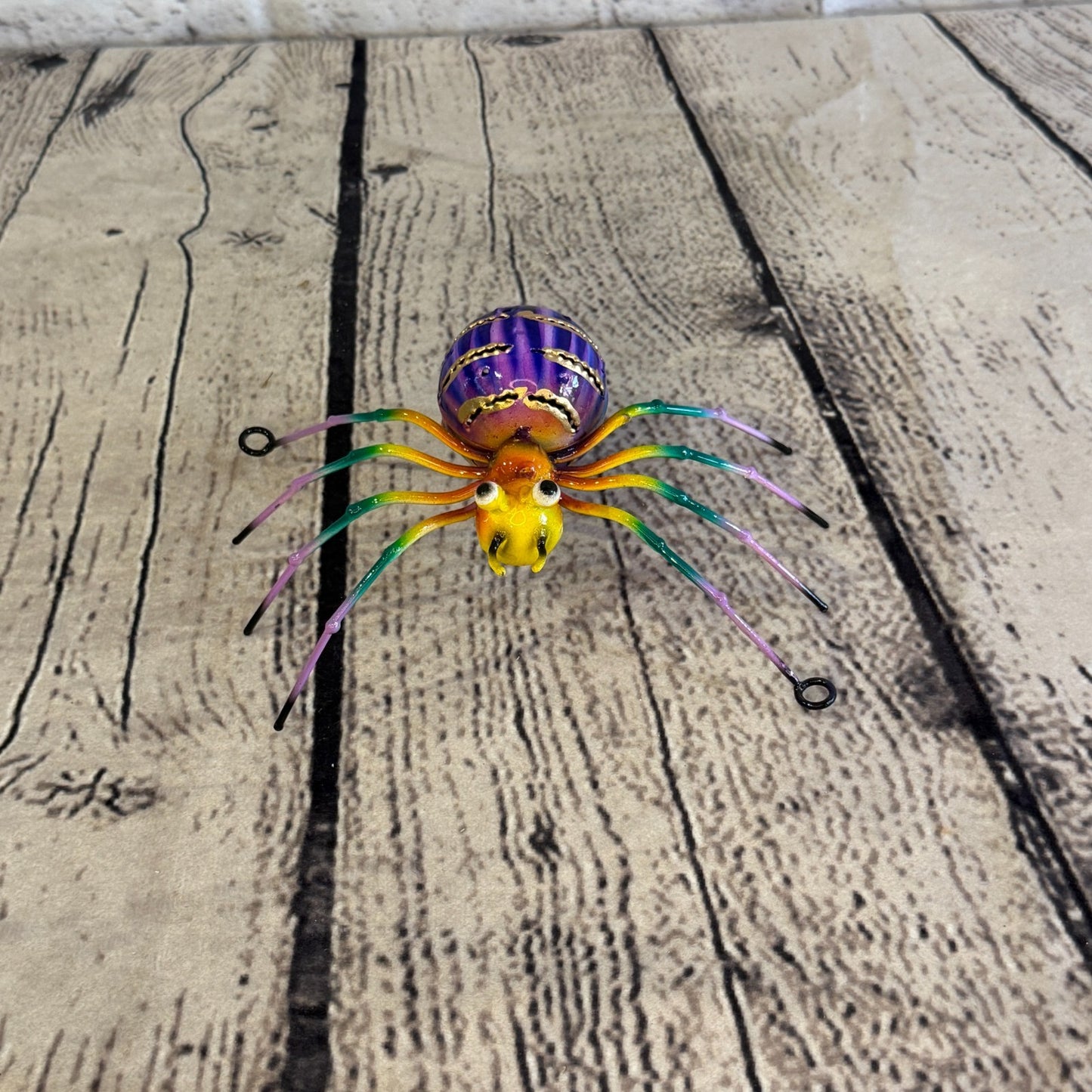 15cm x 10cm Small Colourful Purple Spider Metal Tin Standing Ornament Statue1
