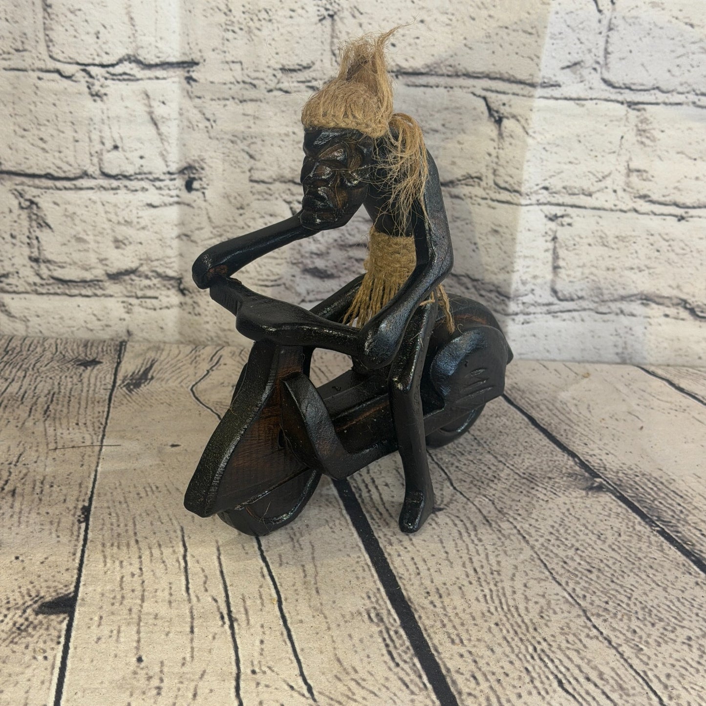 20cm Moped Rider African Tribal Warrior Man Figure Statue Wood Hand Carved0