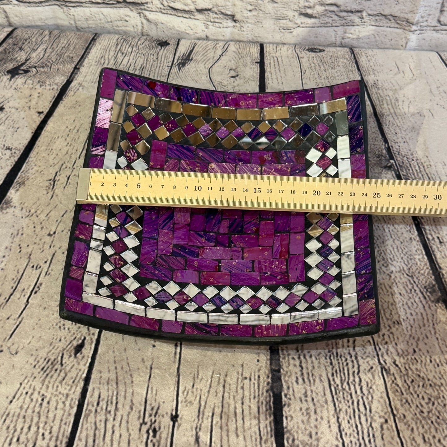 25cm Purple Square Mirror Mosaic Handmade Ceramic Glass Tile Bowl Fruit1