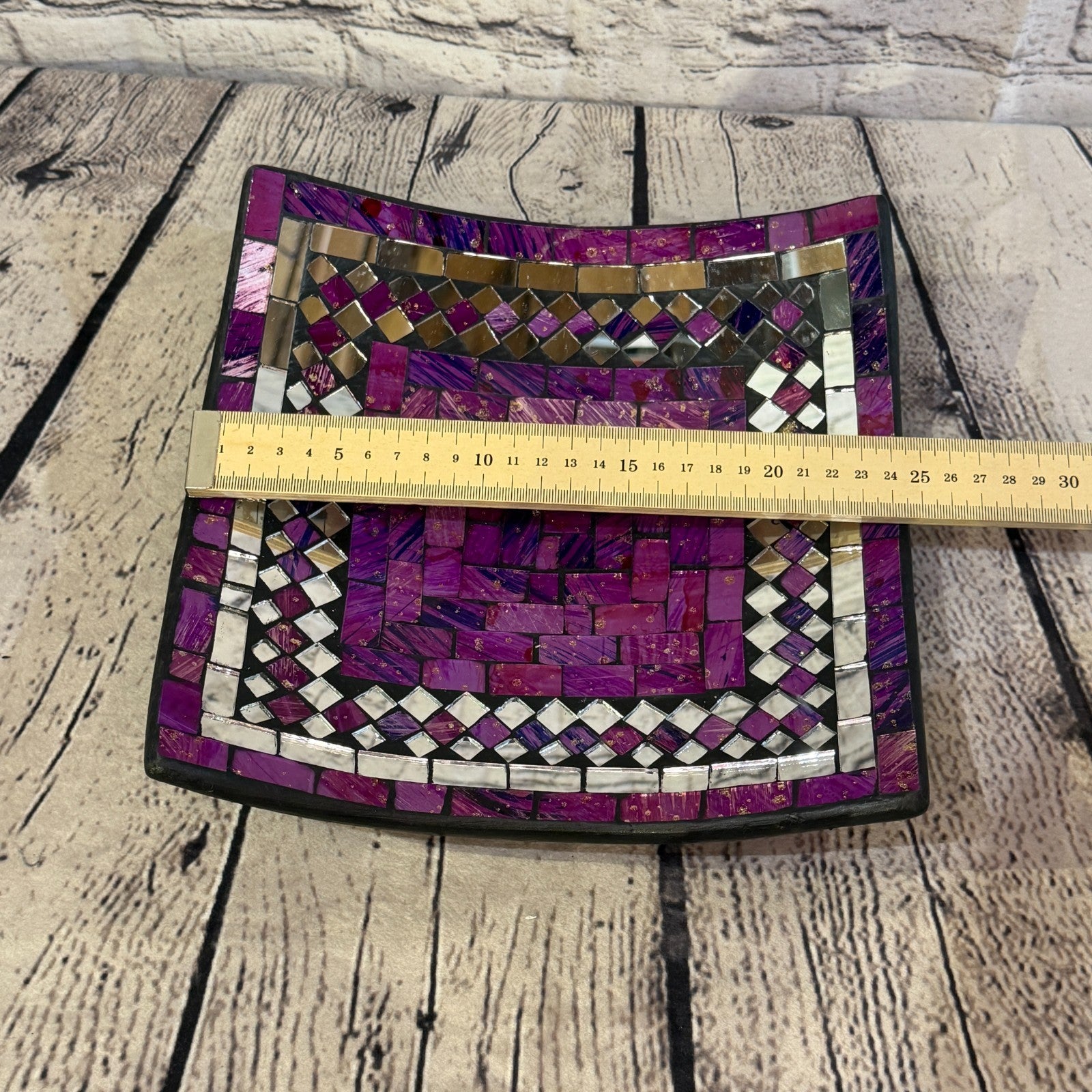 25cm Purple Square Mirror Mosaic Handmade Ceramic Glass Tile Bowl Fruit1