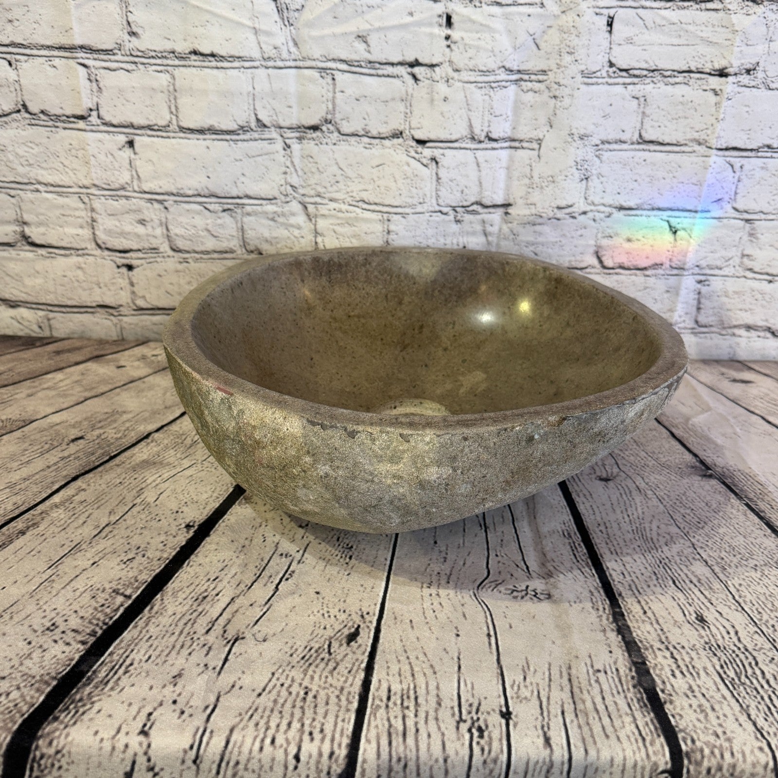 35cm x 33cm Wash Basin Bathroom Counter Top Washing River Stone Bowl Sink No 252