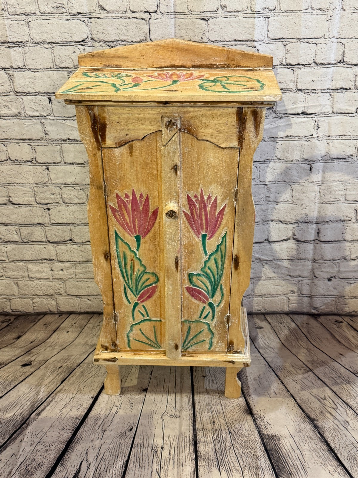 85cm x 40cm Flower 2 Door Pillar Wooden Side Cabinet Living Storage Furniture1