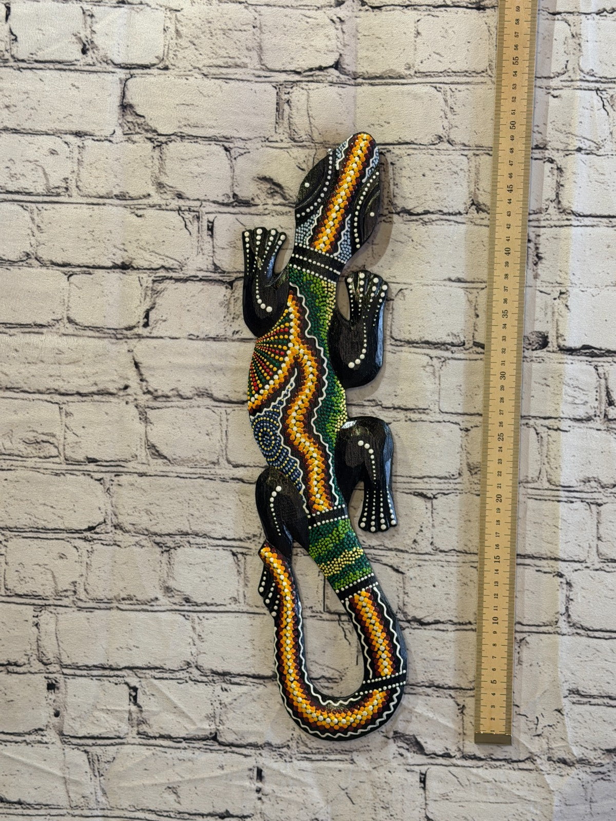 50cm Gecko Carved Wooden Dot Painted Ethnic Tribal Tiki Wall Art No 3 New4