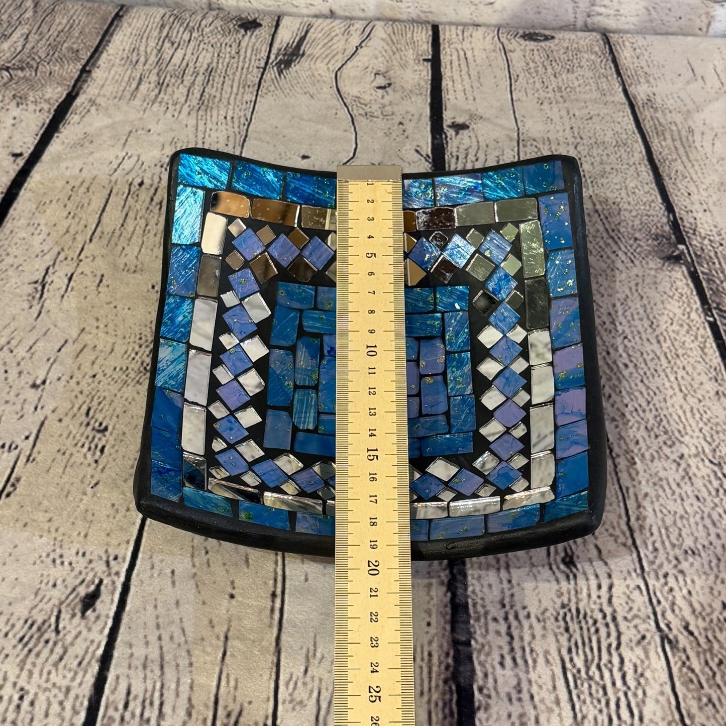 20cm Light Blue Square Mirror Mosaic Handmade Ceramic Glass Tile Bowl Fruit2