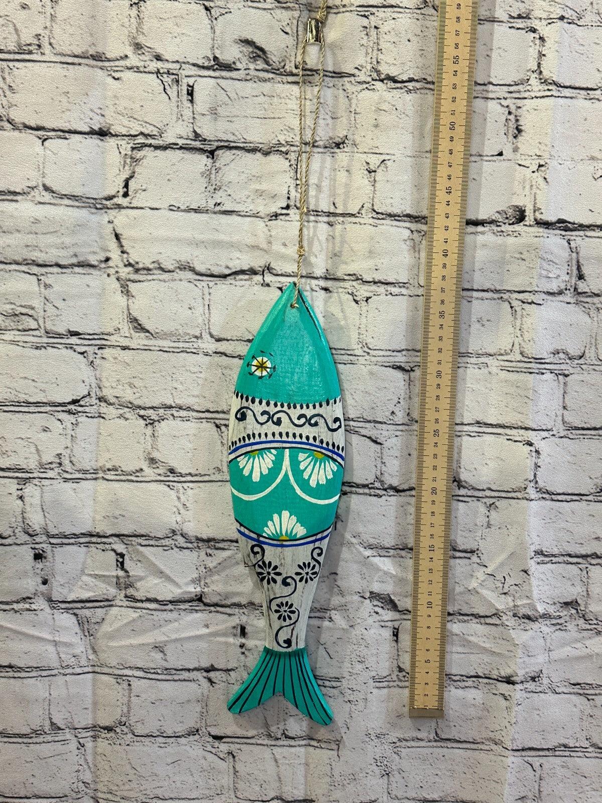 40cm Hanging Fish Hand Painted Fish Wooden Hanging Fish Coastal Decor Design 43