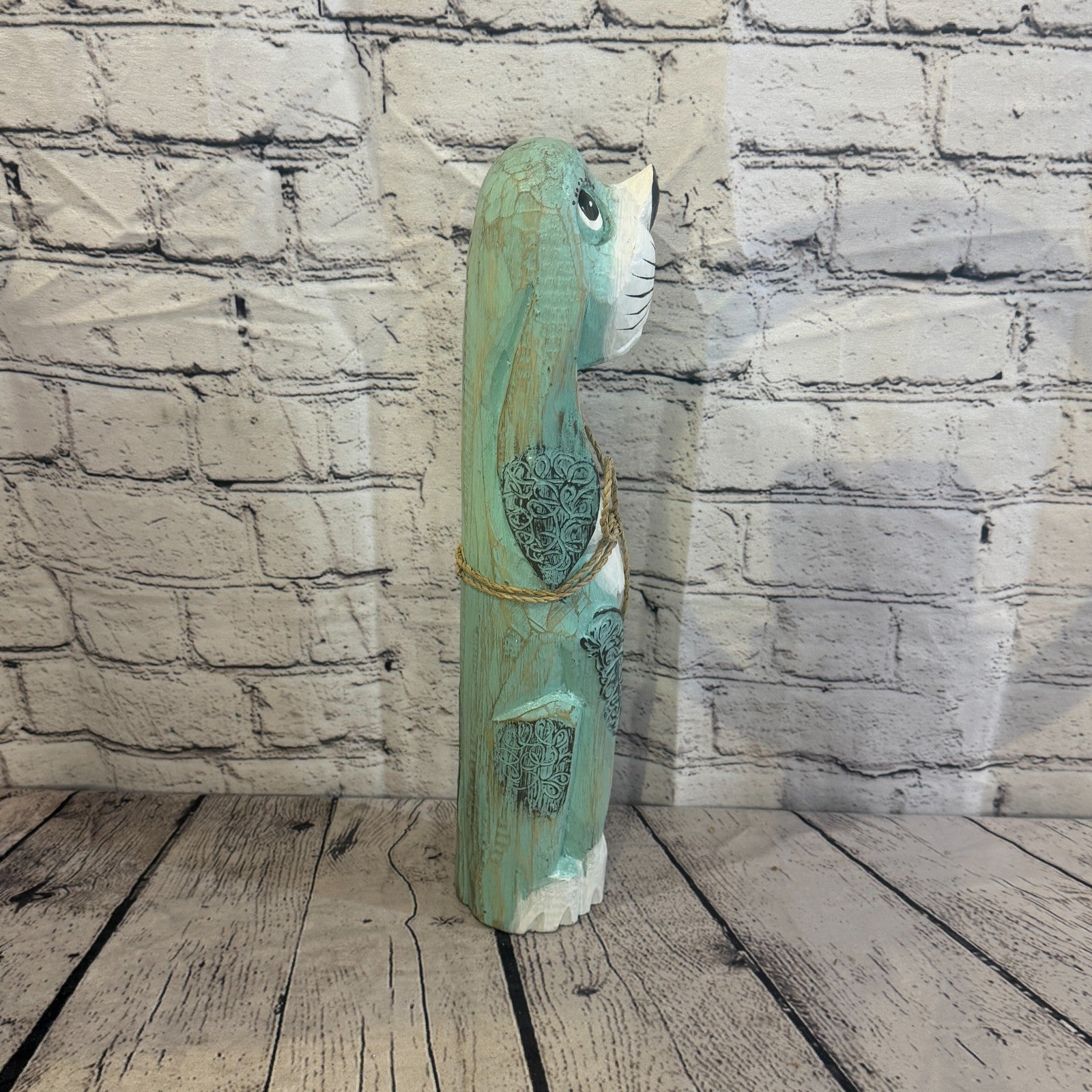 40cm Green Teal Wooden Shabby Dog Statue Ornament Fair Trade Handcarved3