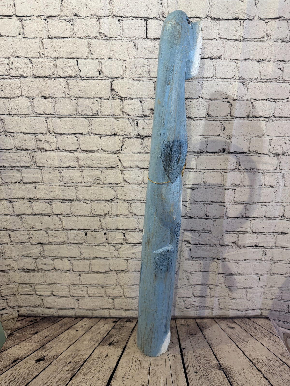 100cm Light Blue Wooden Shabby Dog Statue Ornament Fair Trade Handcarved3