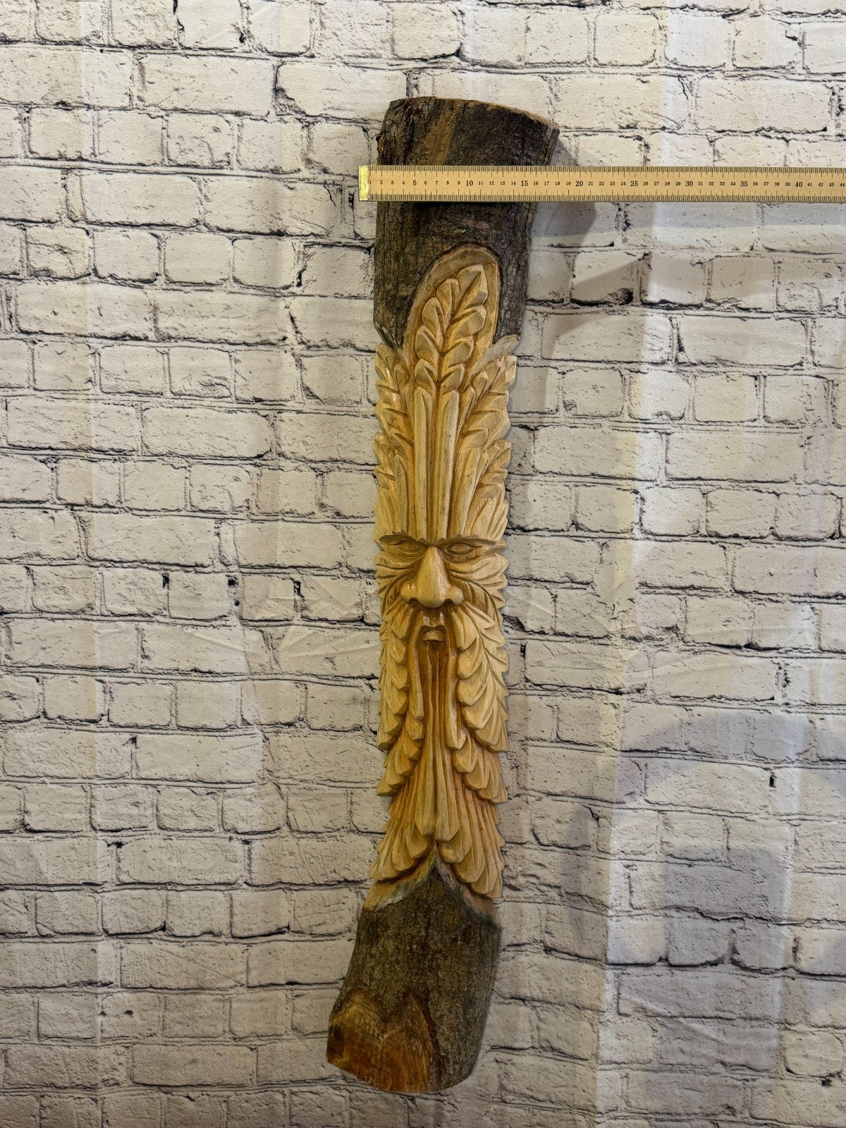 Green Man Of The Woods 100cm Hand Carved Wizard Tree Trunk Wood Fairtrade3