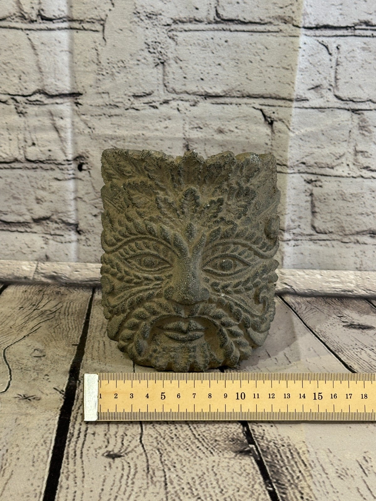 Green Man Pattern Stone Garden 15cm x 12cm Ornament Outdoor Indoor Statue Hindu8
