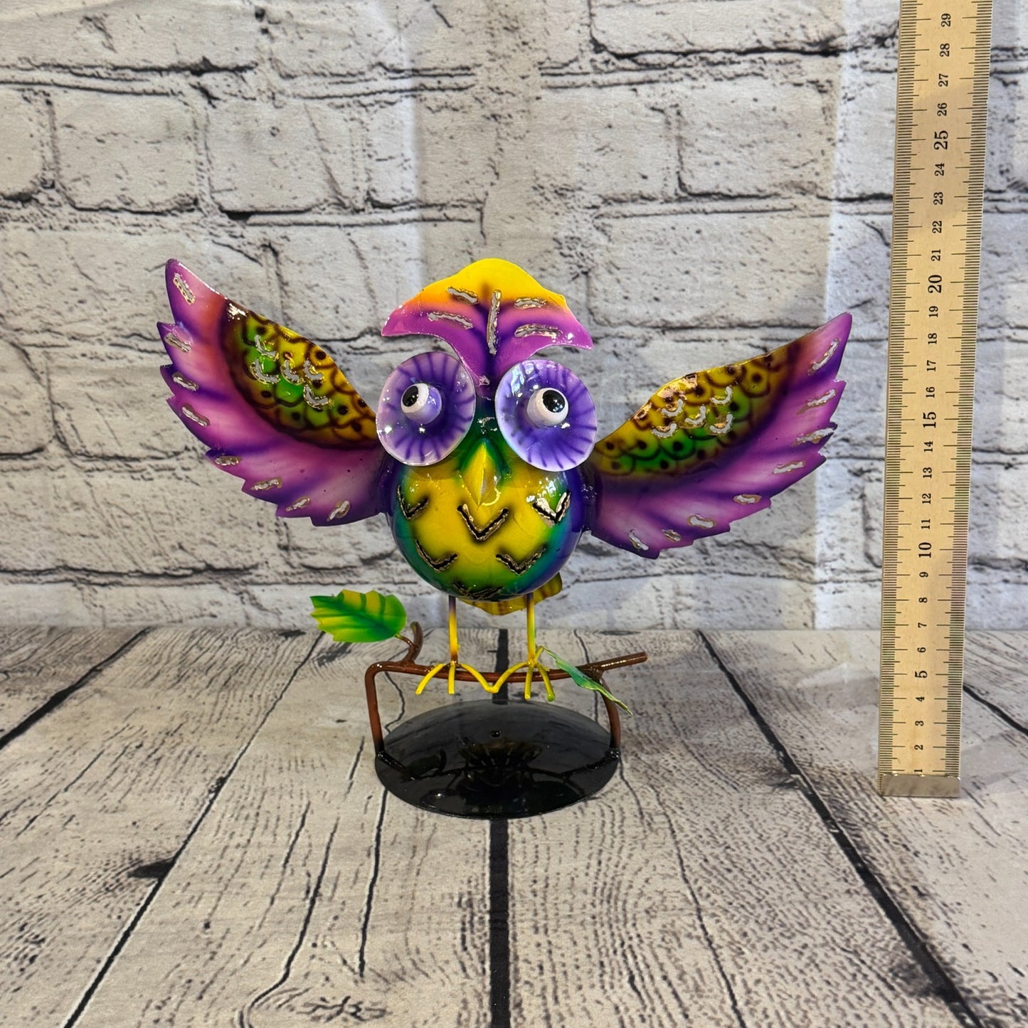20cm x 30cm Owl Bird Purple Metal Tin Standing Ornament Statue5