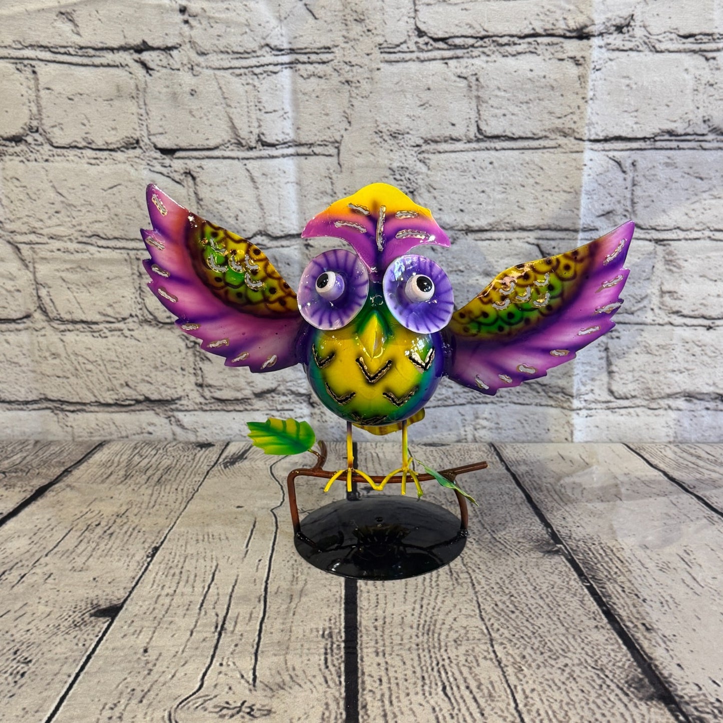 20cm x 30cm Owl Bird Purple Metal Tin Standing Ornament Statue1