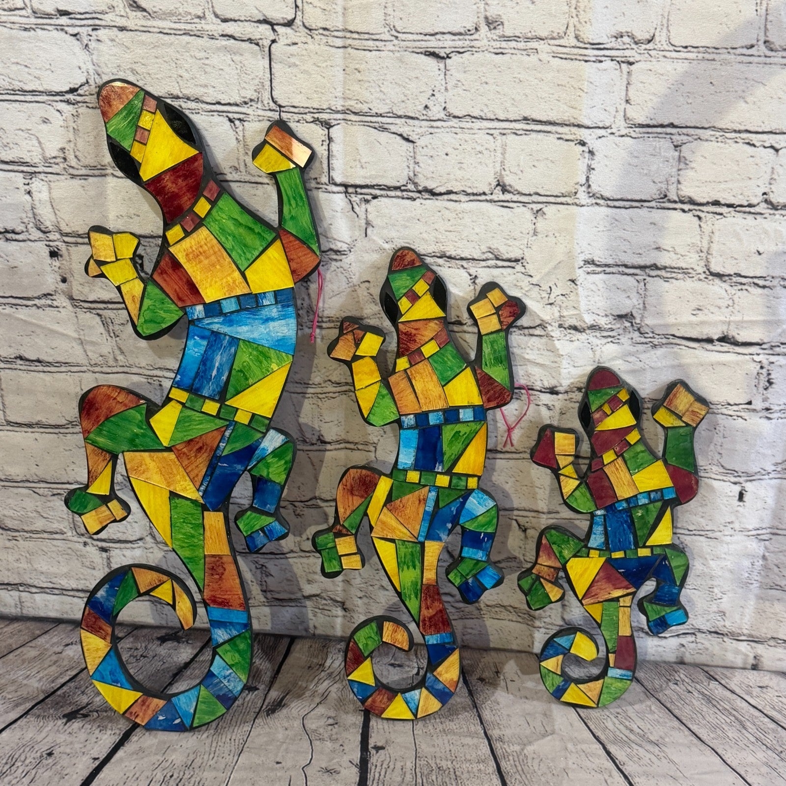 Rainbow Gecko Lizard Mosaic Tile Wall Hanging Mirror 80cm x 15cm Handmade New6