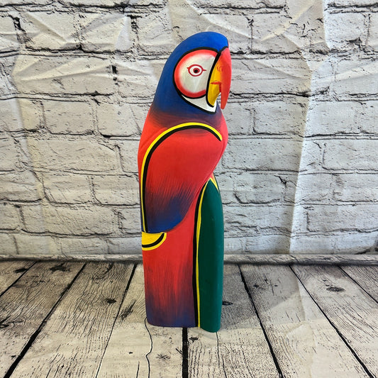 30cm Red Blue Parrot Bird Ornament Statue Fair Trade Hand Made Carved Wood0