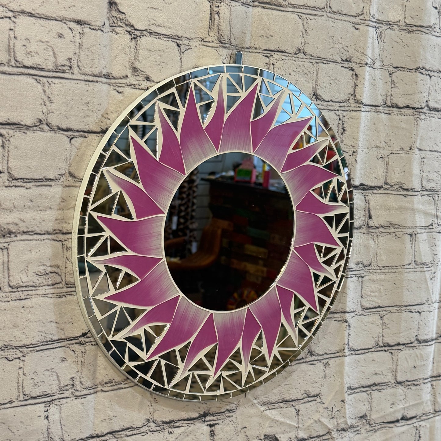 Pink Sun Flame Mosaic Tile Wall Mirror 40cm x 40cm 16 Inches Handmade0
