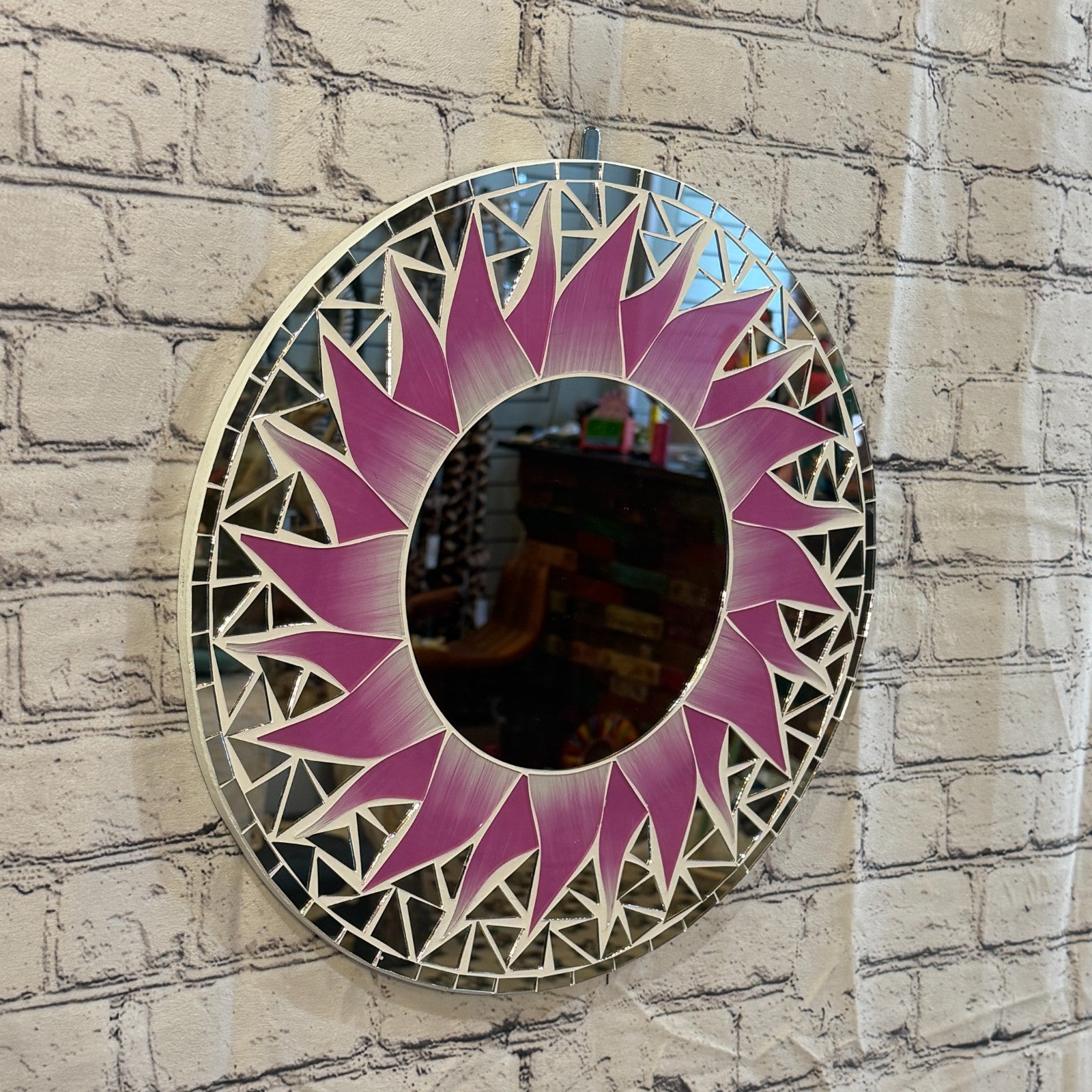 Pink Sun Flame Mosaic Tile Wall Mirror 40cm x 40cm 16 Inches Handmade0