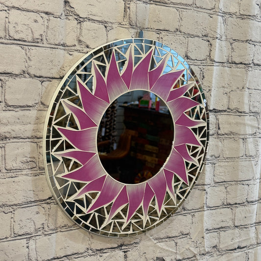 Pink Sun Flame Mosaic Tile Wall Mirror 40cm x 40cm 16 Inches Handmade0