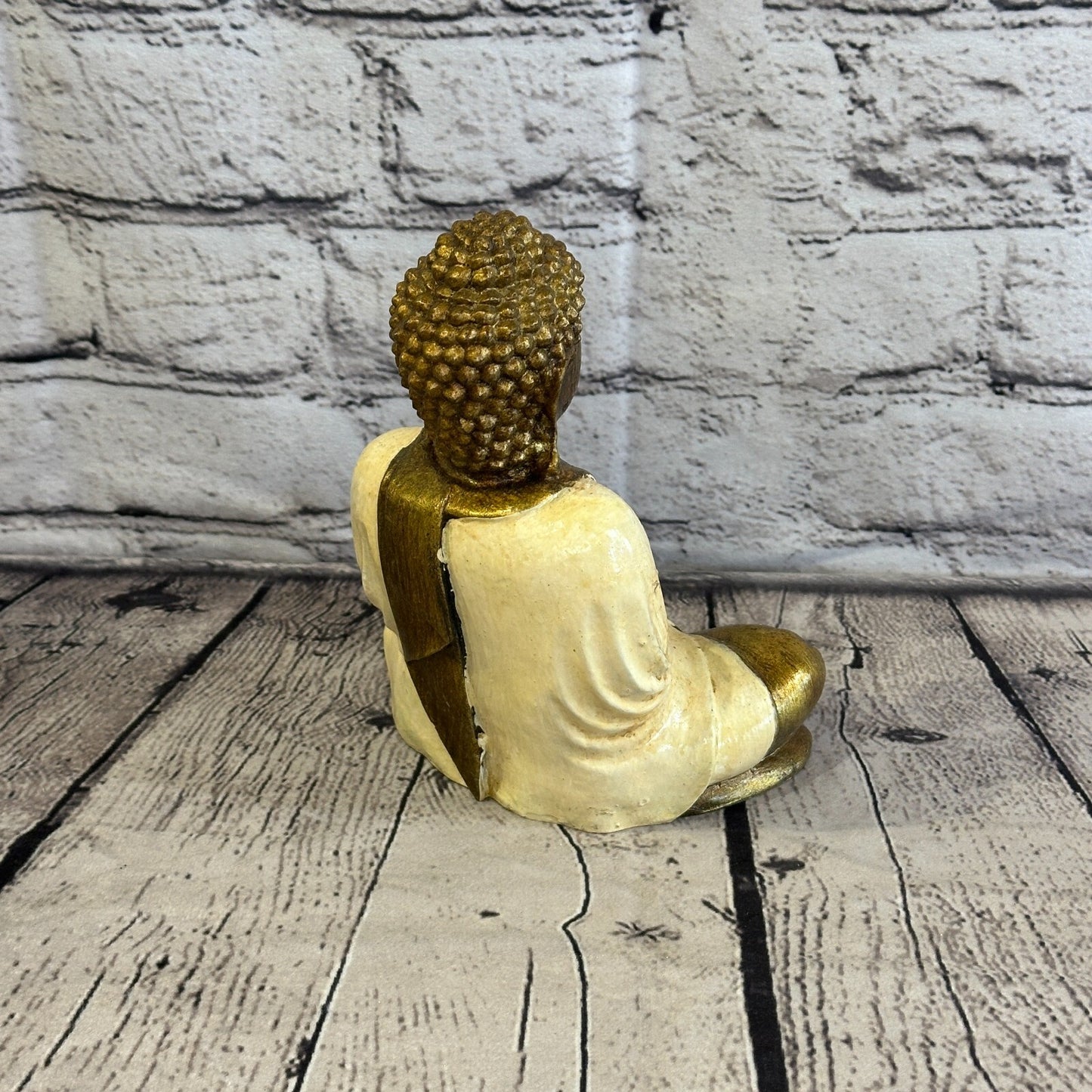 White & Bronze 20cm x 12cm Large Thai Buddha Sitting  Statue Resin Hindu4