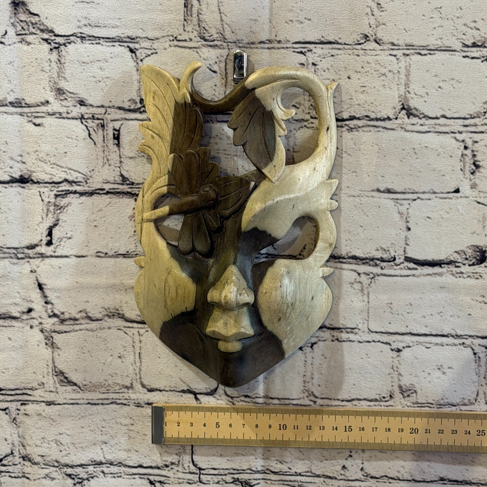 25cm Wooden Soulmate Mask Wall Art Hibiscus Wood Hand Carved Fair Trade Design 43
