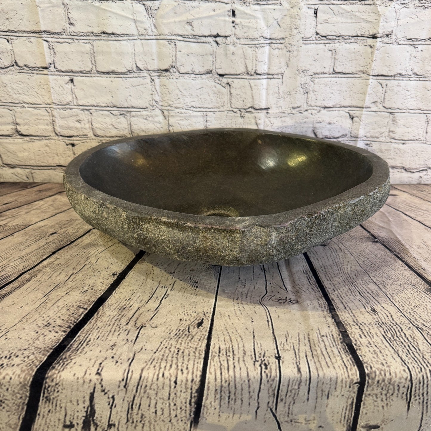 44cm x 38cm Wash Basin Bathroom Counter Top Washing River Stone Bowl Sink No 272