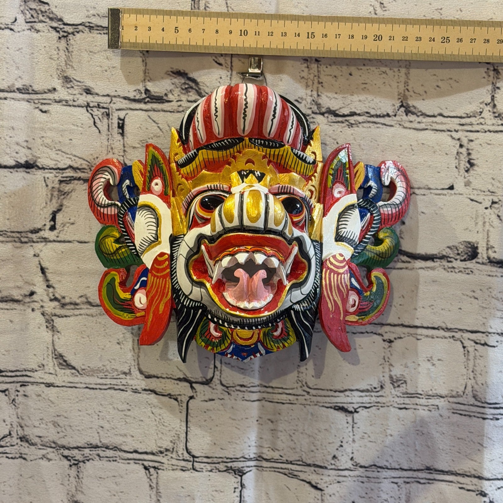 20cm Barong Wide White Demon Dragon Hindu Deity Wooden Hand Carved Mask Painted4