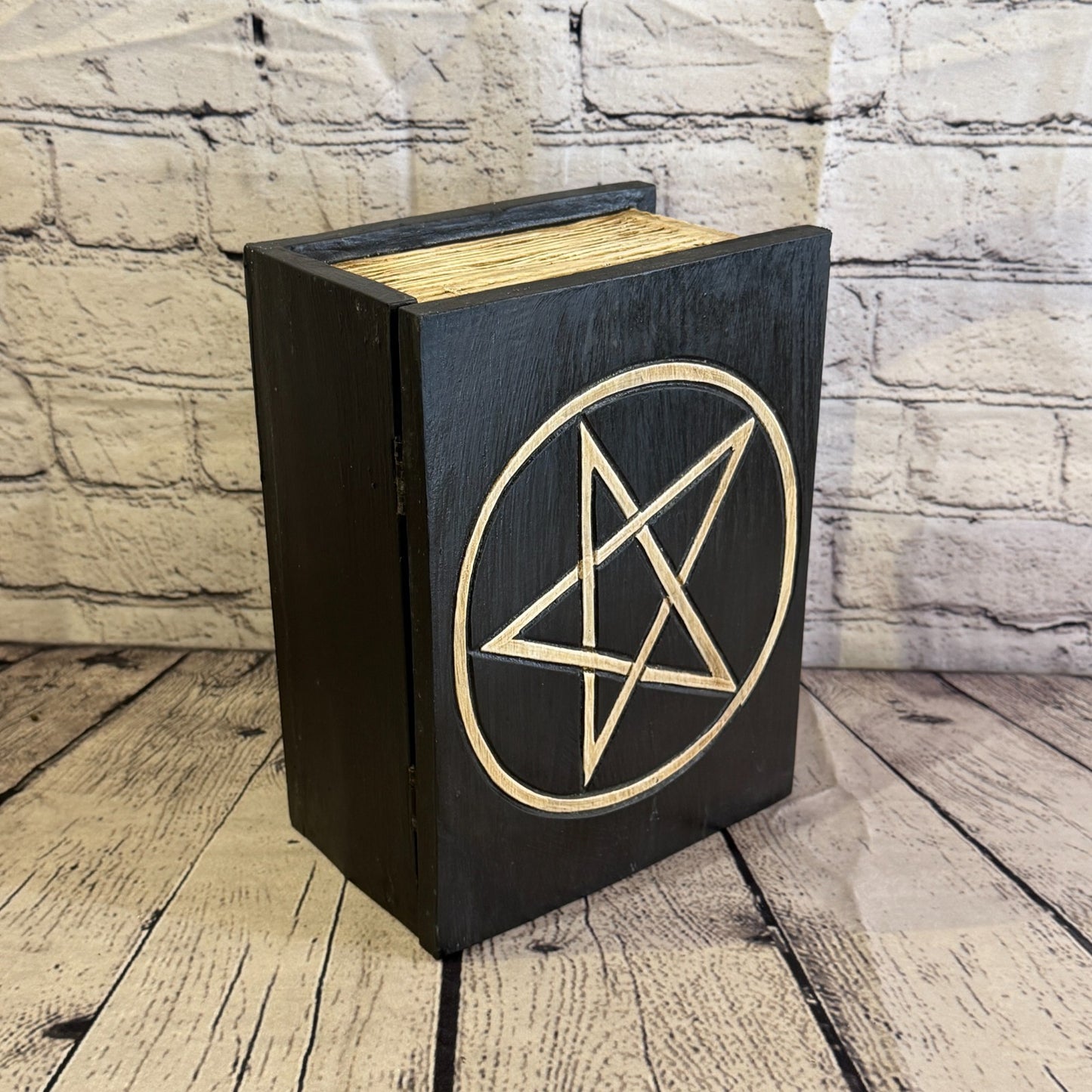 22cm x 18cm x 10cm Book Wood Gothic Pentagram Skull Coffin Jewellery Trinket Box2
