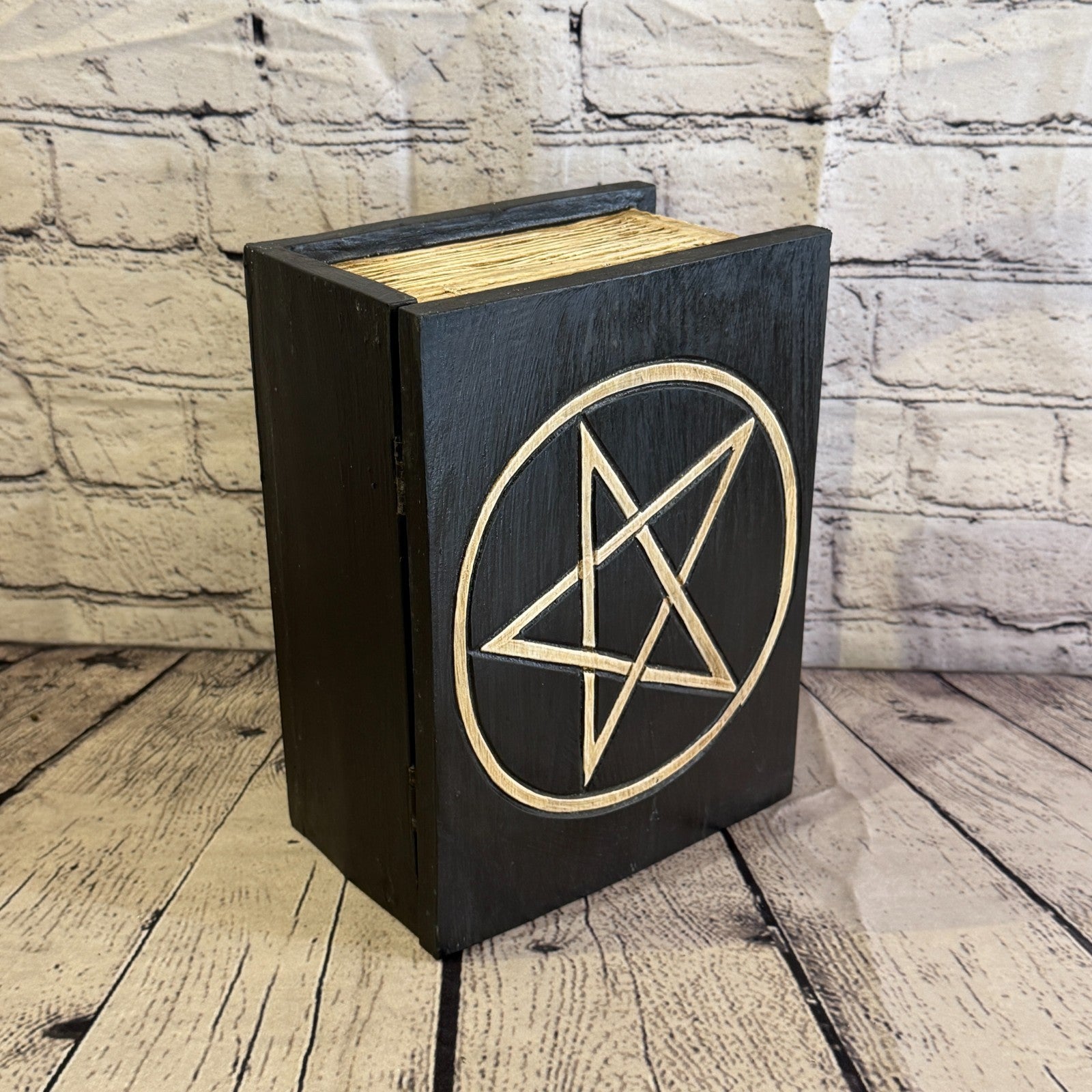 22cm x 18cm x 10cm Book Wood Gothic Pentagram Skull Coffin Jewellery Trinket Box2