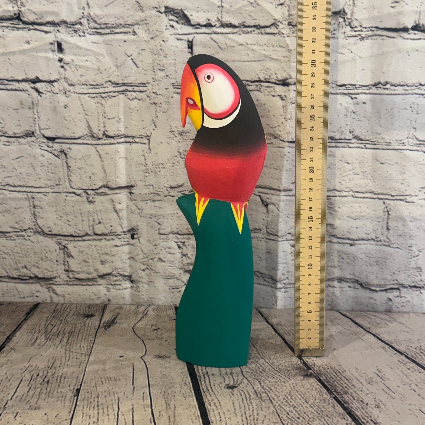 30cm Dark Red Parrot Bird Ornament Statue Fair Trade Hand Made Carved Wood6