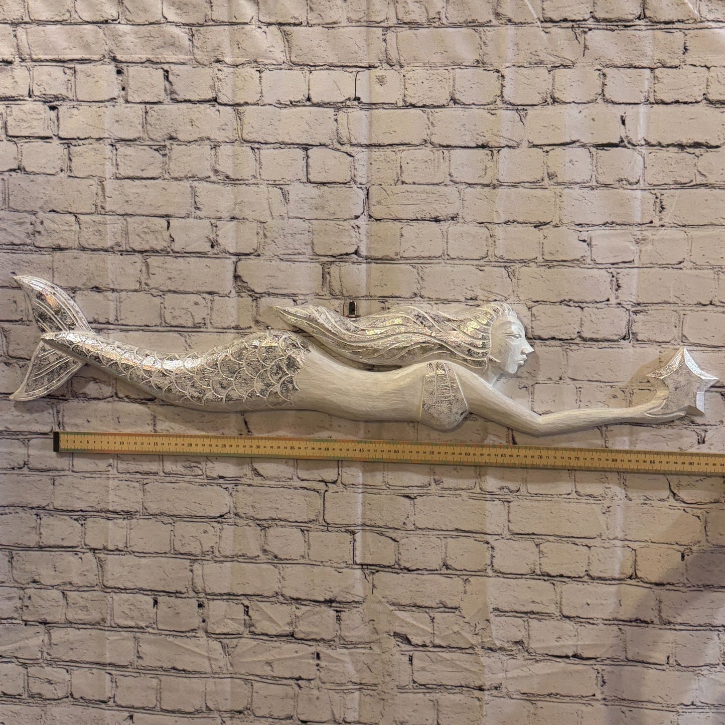 100cm White Wooden Mermaid Wall Decor Beach Art Hanging Mermaid Plaque Nautical3