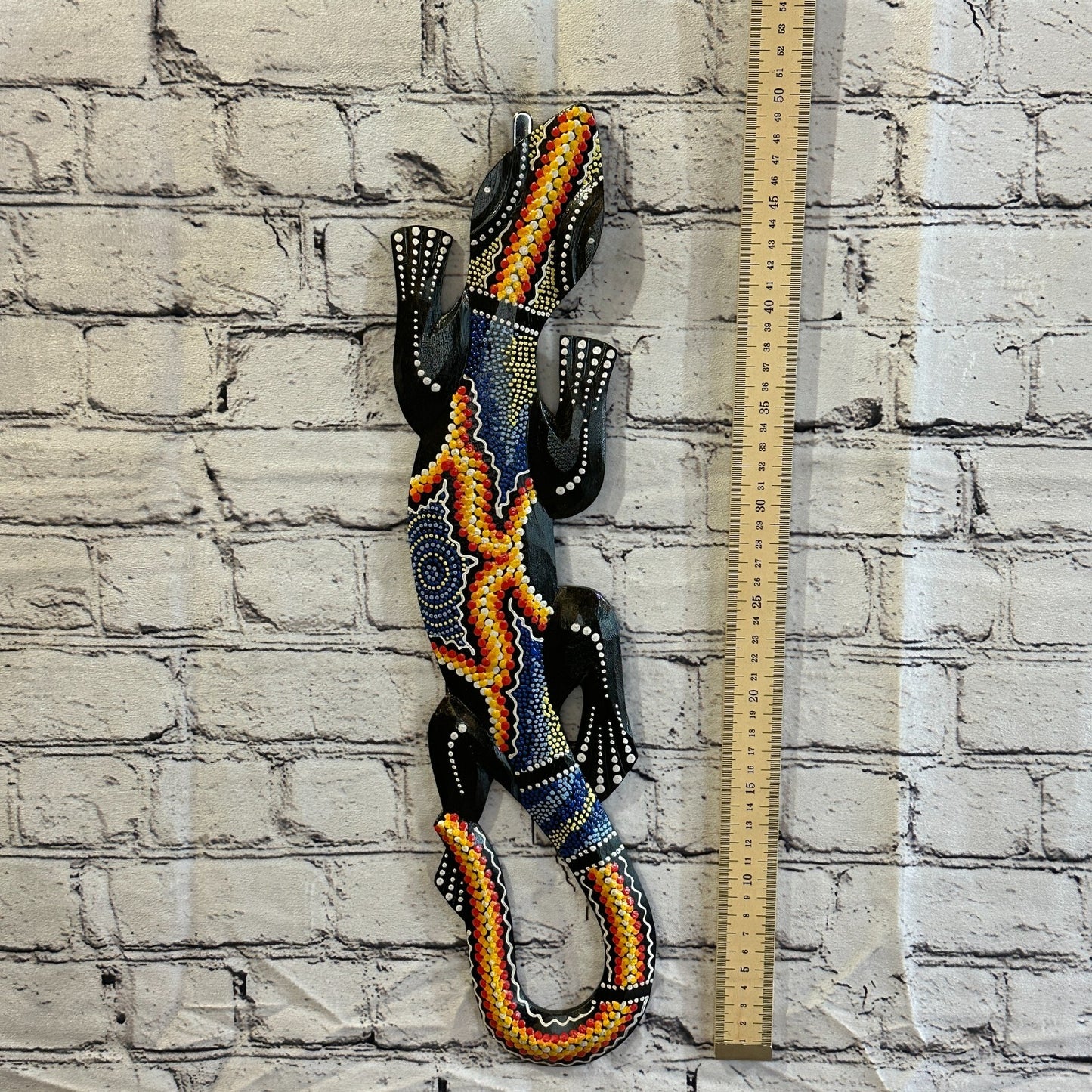 50cm Gecko Carved Wooden Dot Painted Ethnic Tribal Tiki Wall Art Handmade No 44