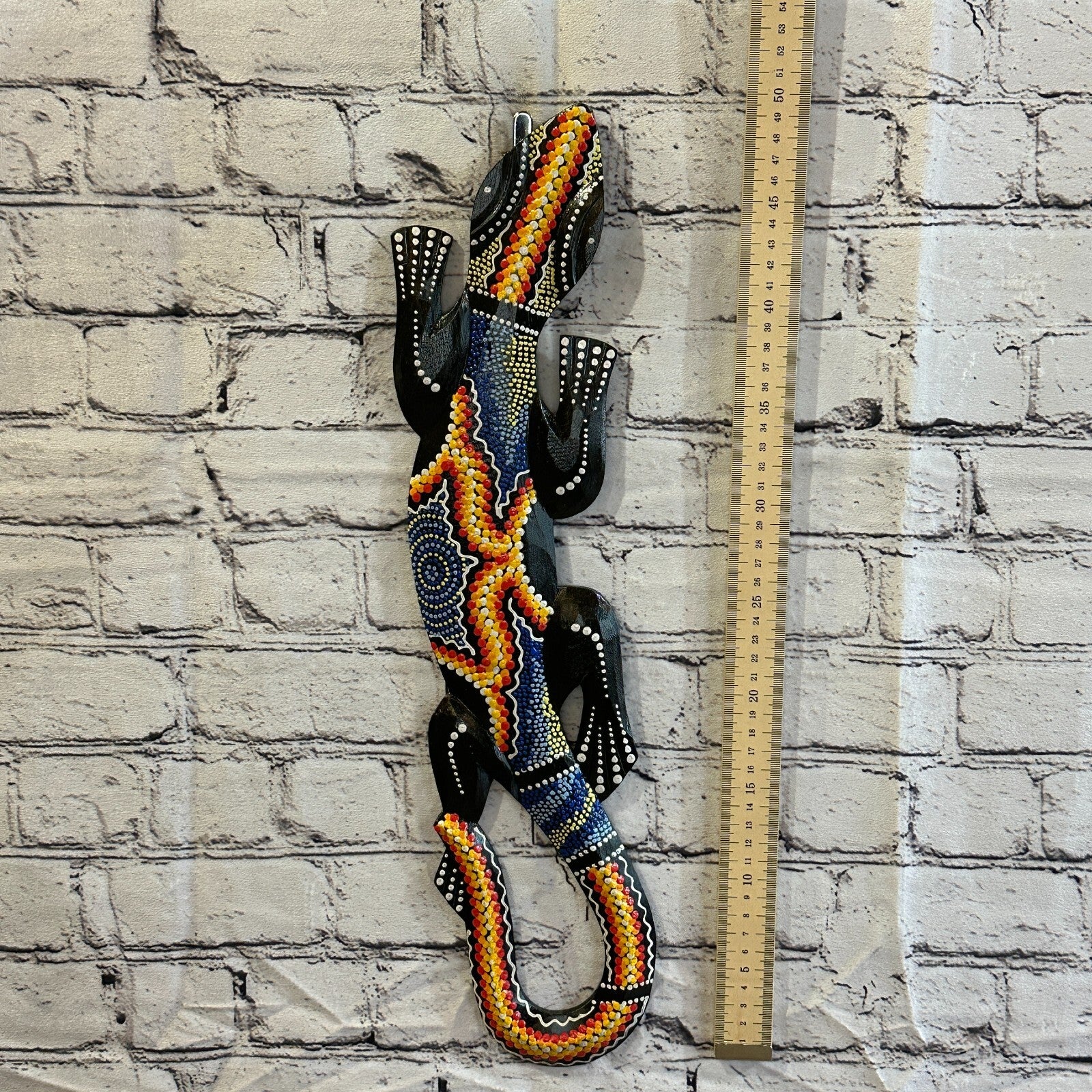 50cm Gecko Carved Wooden Dot Painted Ethnic Tribal Tiki Wall Art Handmade No 44