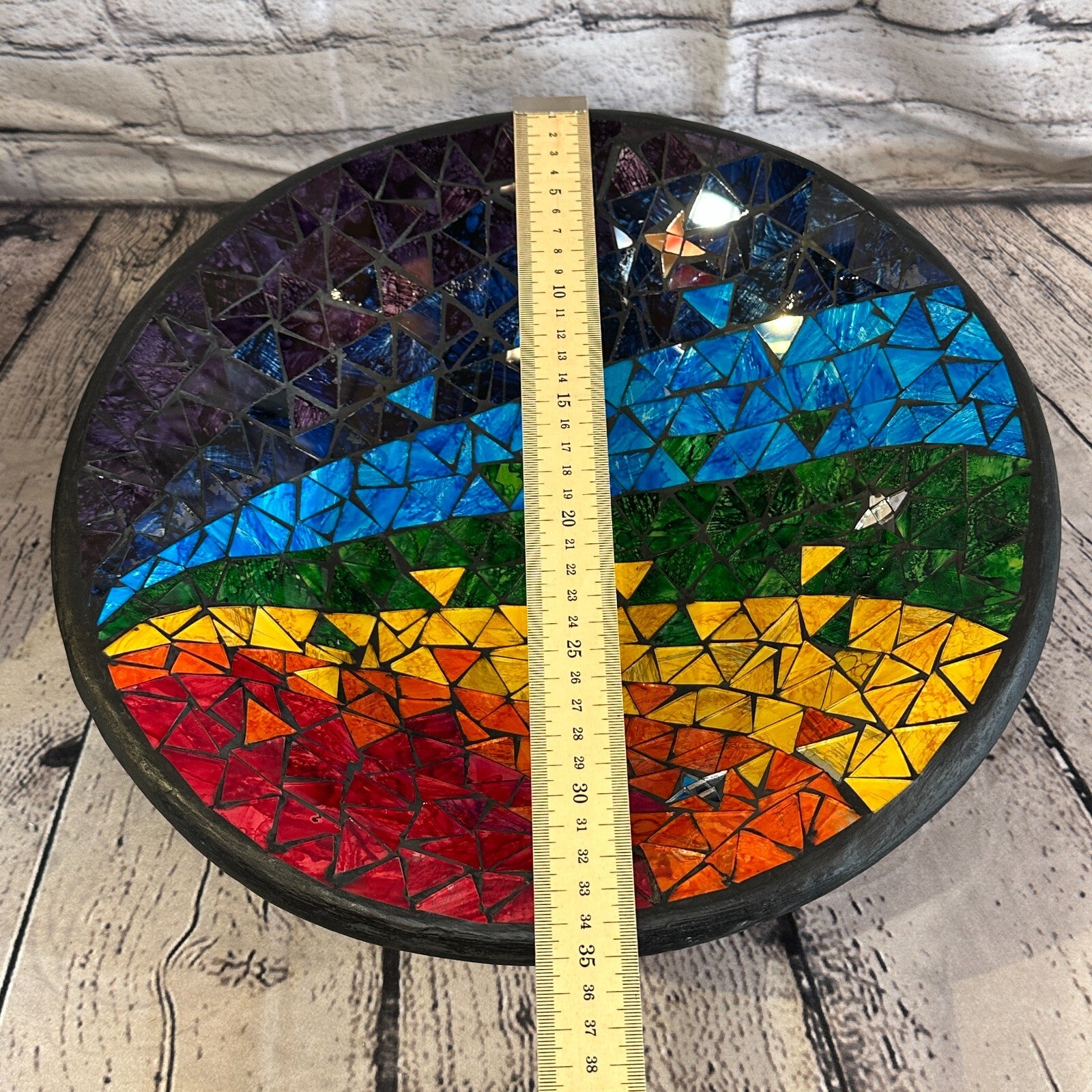 35cm Rainbow Stars Round Mosaic Handmade Ceramic Glass Tile Bowl Fruit2