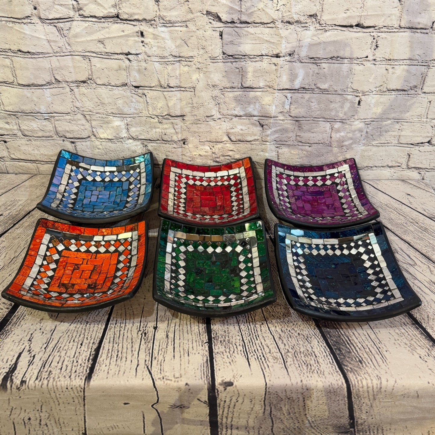 20cm Green Square Mirror Mosaic Handmade Ceramic Glass Tile Bowl Fruit6