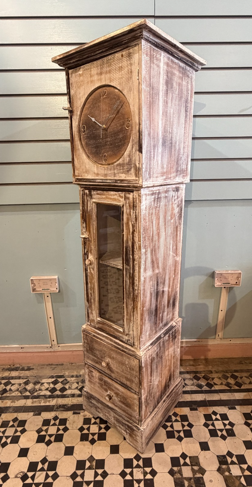 150cm x 40cm x 35cm Brown Clock Shelf Wooden Cabinet Living Storage Furniture0