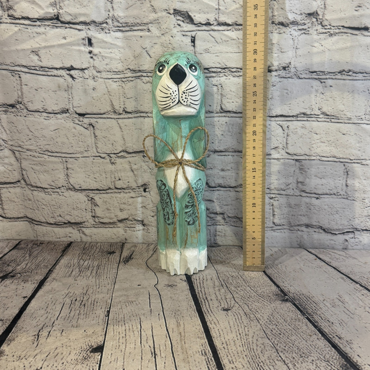30cm Green Teal Wooden Shabby Dog Statue Ornament Fair Trade Handcarved5
