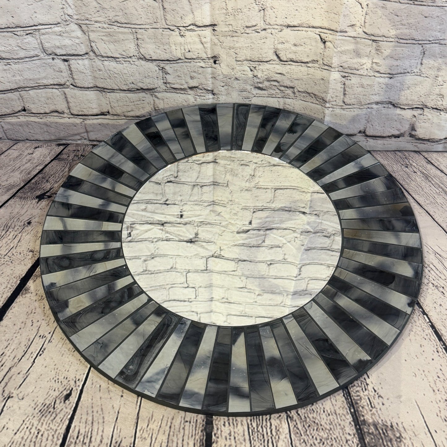 Grey Black Line Black Mosaic Tile Wall Mirror 50cm x 50cm 20 Inches Handmade3