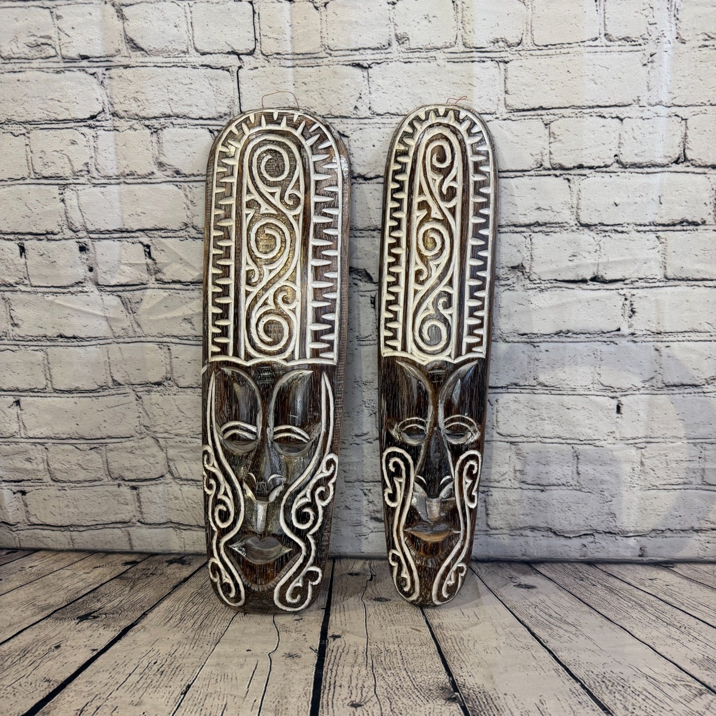 50cm Swirl Brown Thick Painted Mask Carved Wooden Ethnic Tribal Tiki Wall Art6