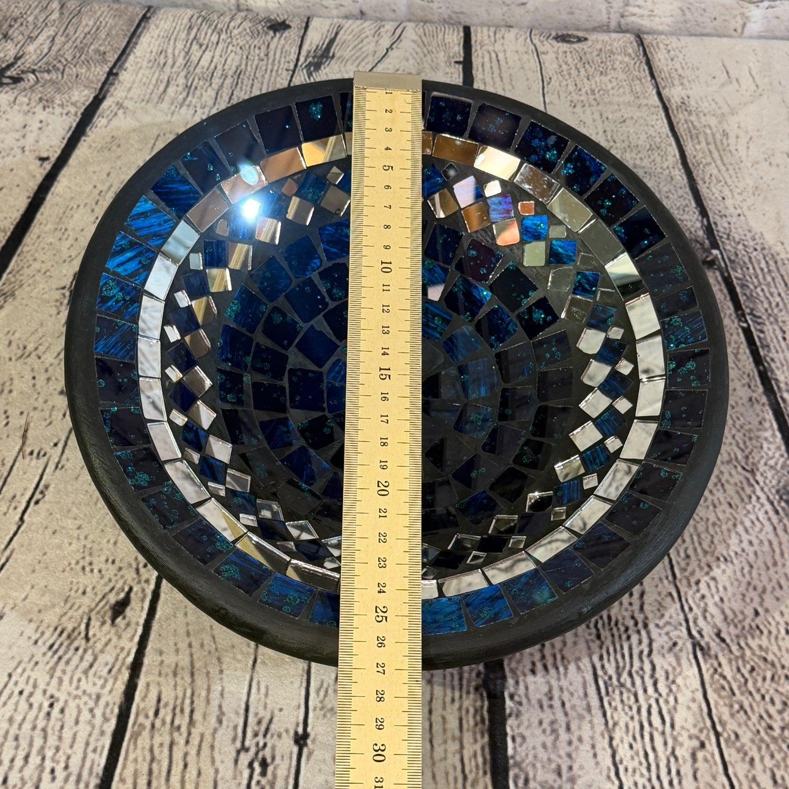 28cm Indigo Blue Round Mirror Mosaic Handmade Ceramic Glass Tile Bowl Fruit2
