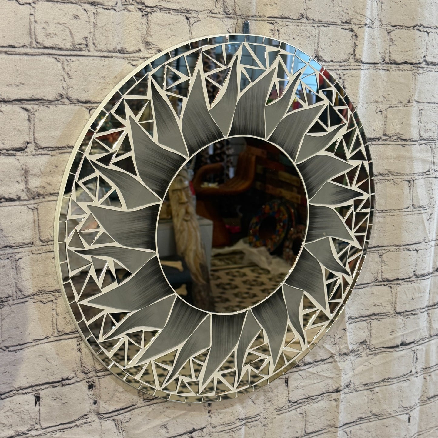 Grey Sun Flame Mosaic Tile Wall Mirror 50cm x 50cm 20 Inches Handmade0