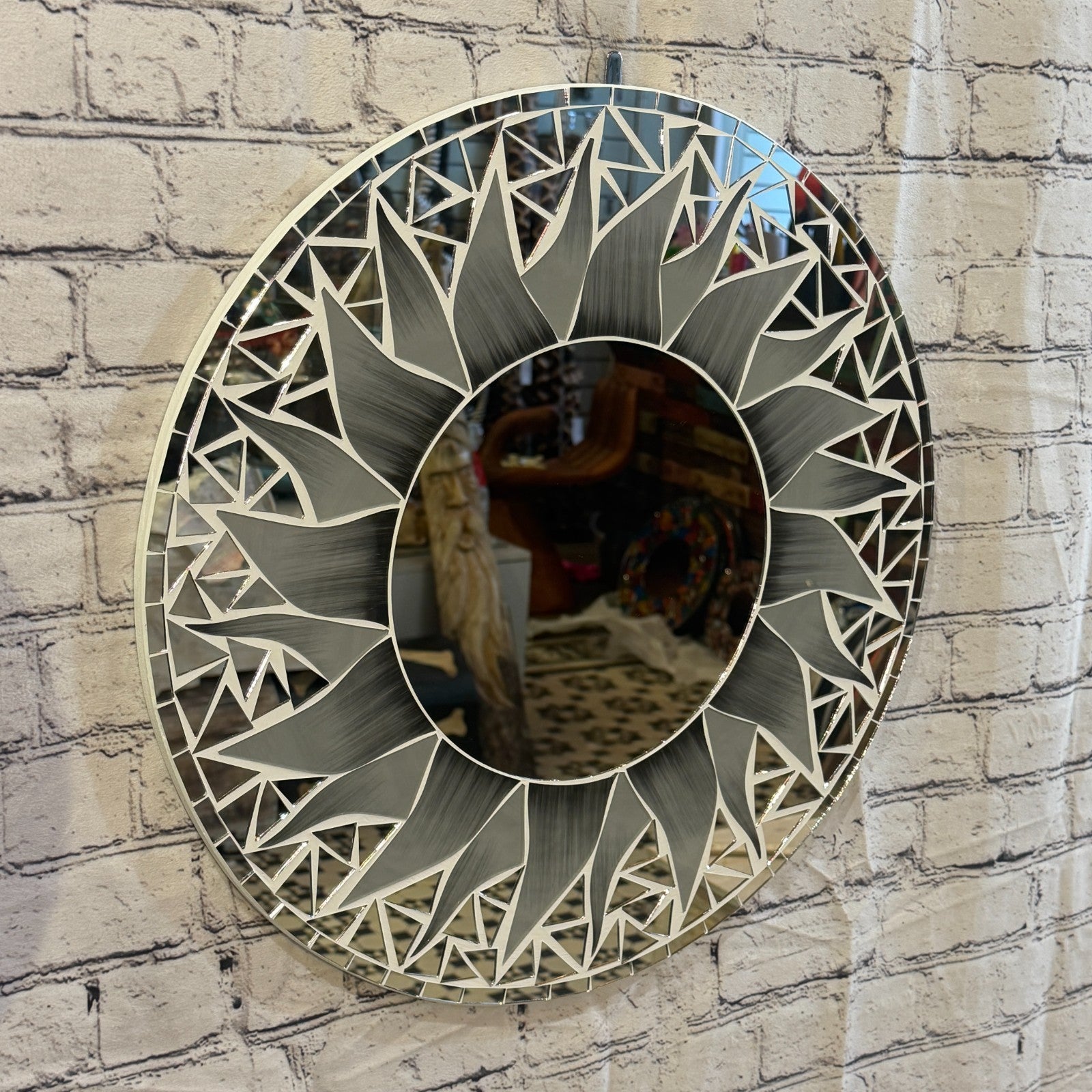 Grey Sun Flame Mosaic Tile Wall Mirror 50cm x 50cm 20 Inches Handmade0
