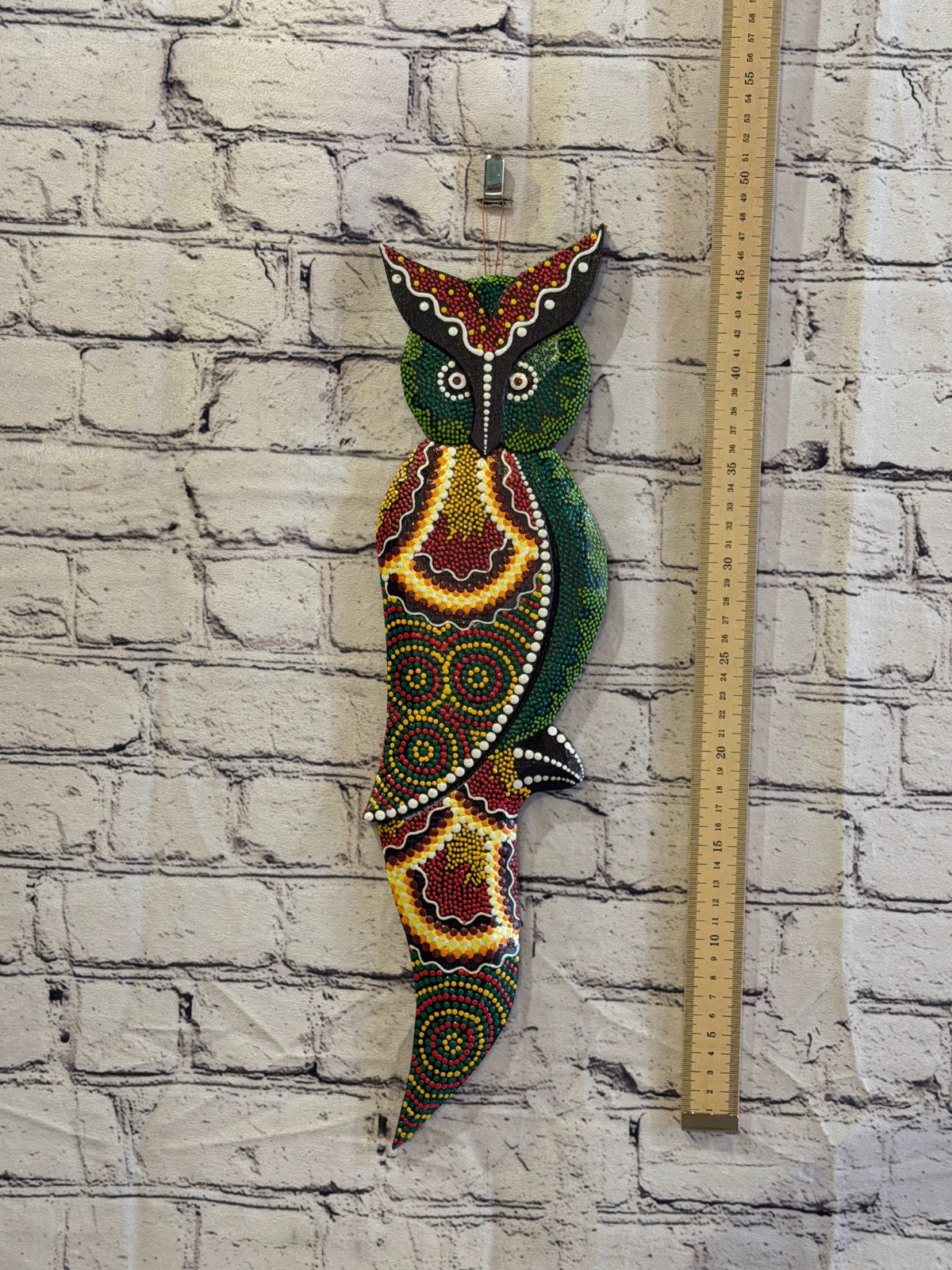 45cm Owl Bird Carved Wooden Dot Painted Ethnic Tribal Tiki Wall Art No 44