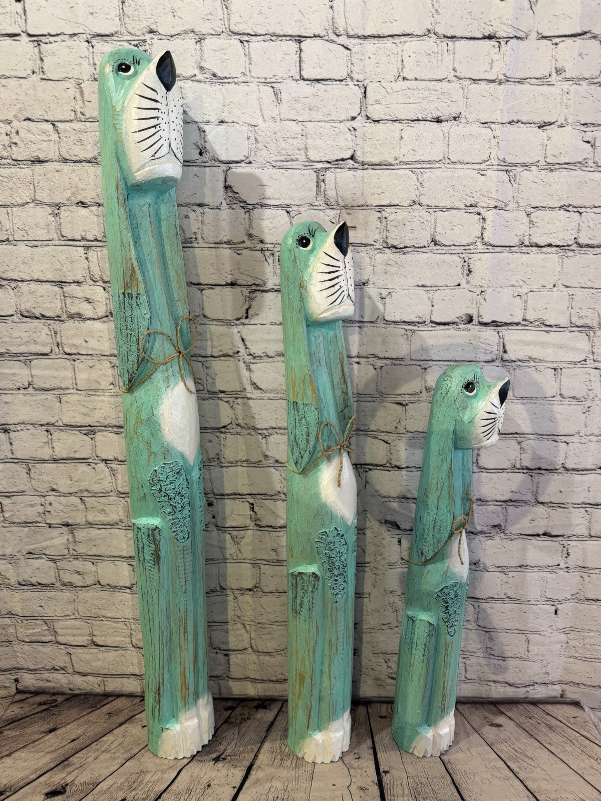 80cm Green Teal Wooden Shabby Dog Statue Ornament Fair Trade Handcarved8