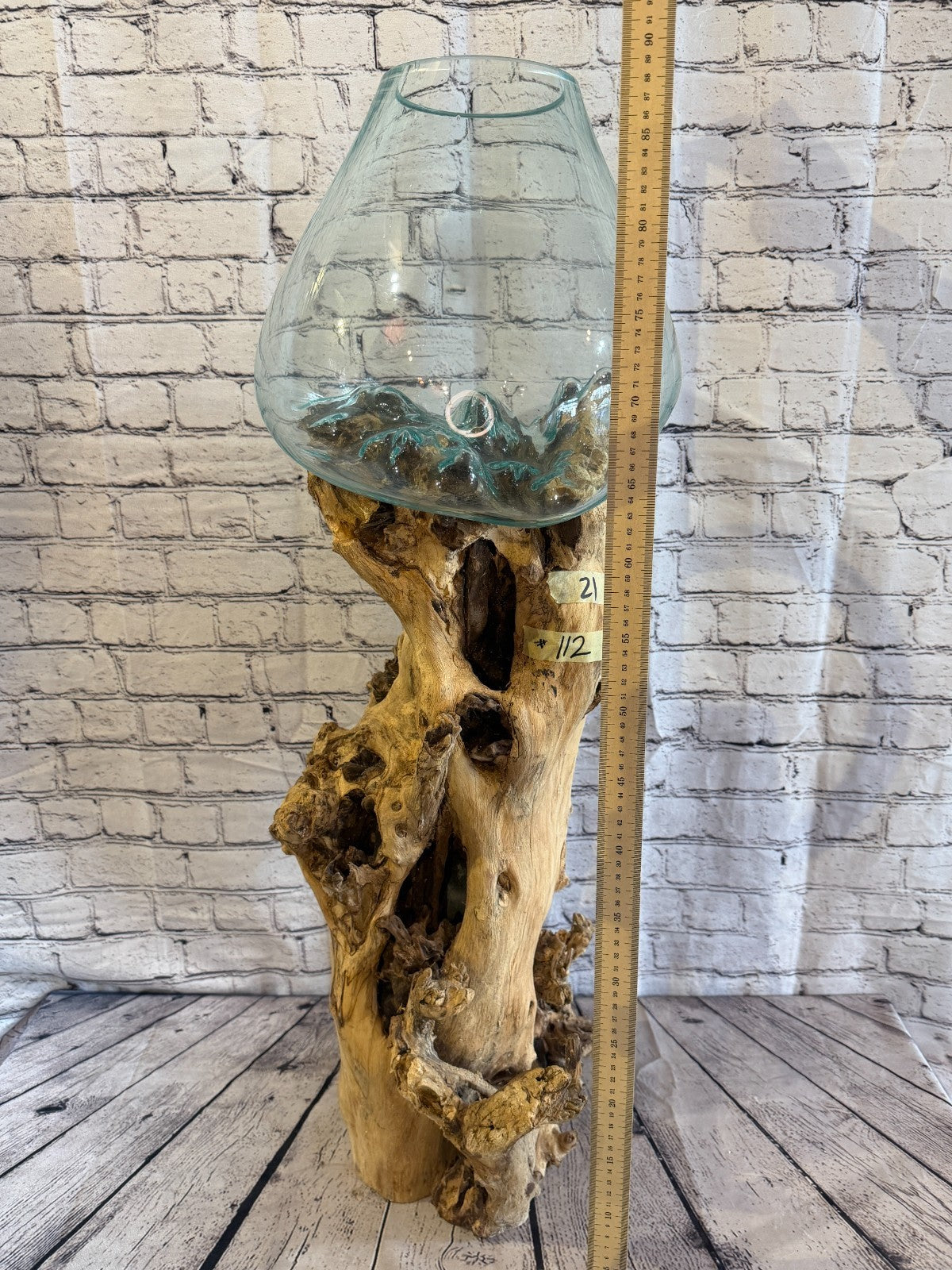 90cm Big Clear Colour Melted Glass Wood Decorative Vase Glass Sculpture Crafted3