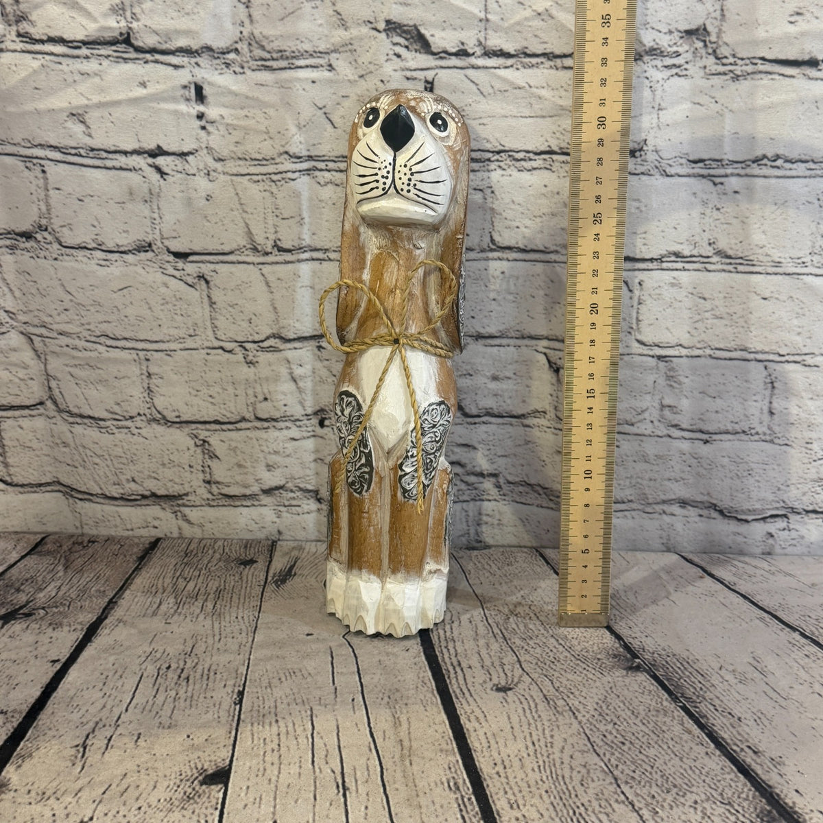 30cm Light Brown Wooden Shabby Dog Statue Ornament Fair Trade Handcarved5