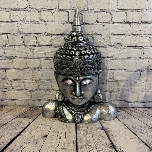 50cm Silver Head Shoulder Buddha Ornament Sculpture Statue Buddhas Handcarved0