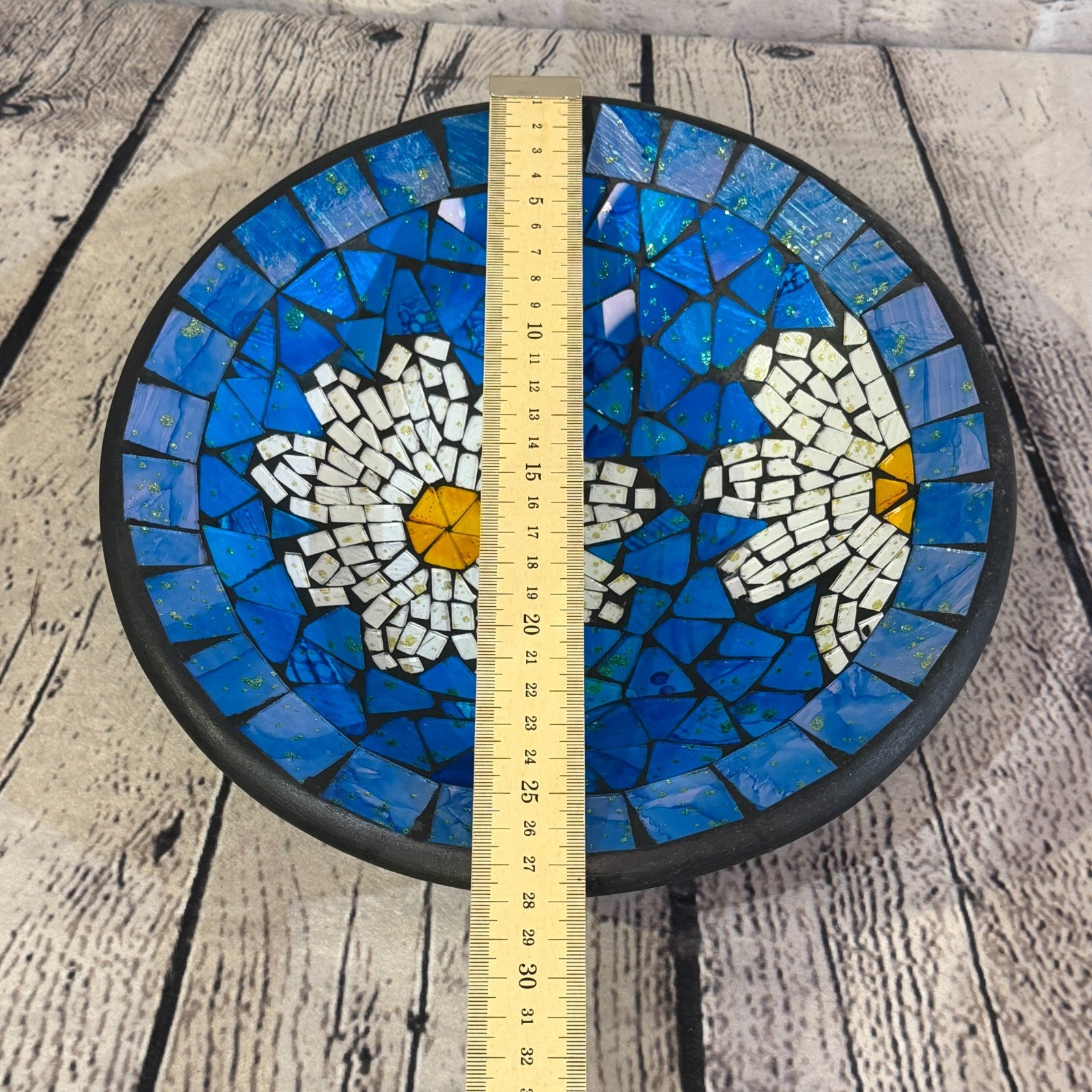 28cm Blue Daisy Flower Round Mosaic Handmade Ceramic Glass Tile Bowl Fruit2